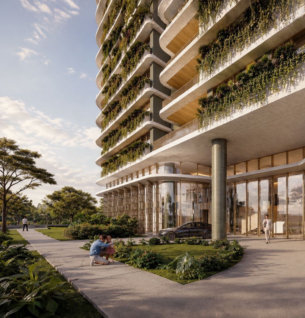 Fachada da numen com jardins